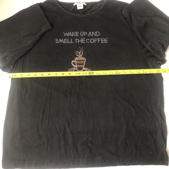 Wake Up and Smell the Coffee 3/4 Sleeve Tee Shirt Women s XXL Black - Picture 5 of 9